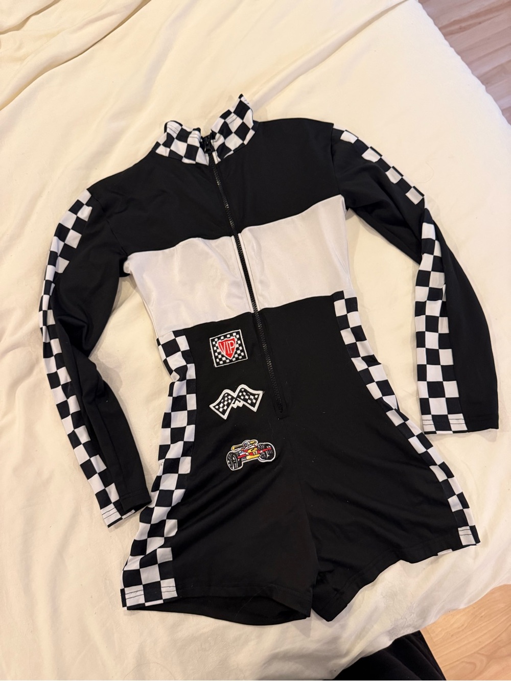 Black& White Checkered Racing One-Piece Jumpsuit